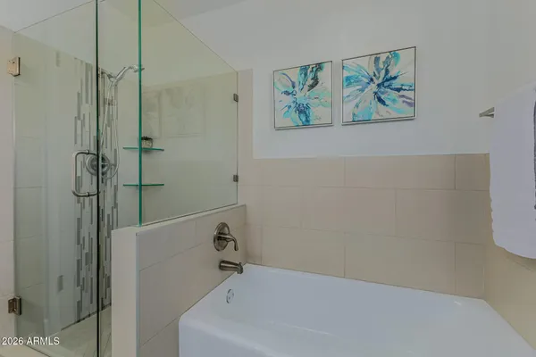 a bathroom with a bathtub