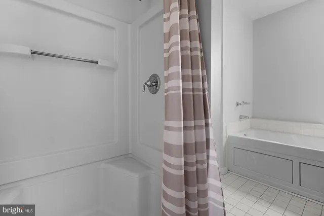 a bathroom with a bathtub and shower