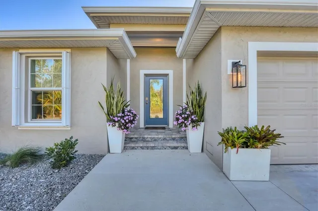 a view of a house with a potted plant