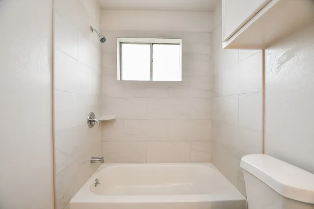 a bath room with a toilet and a bath tub