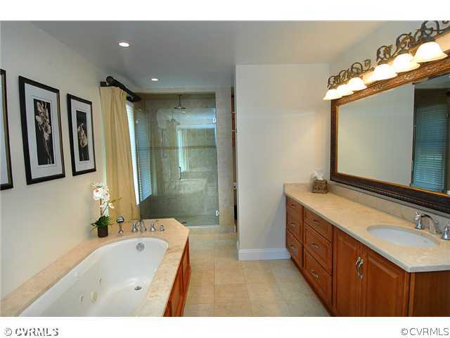 1939 Albion Road Midlothian, VA 23113 - Photo 10 of 18 a bathroom with a double vanity sink mirror and bathtub