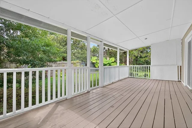 a view of a wooden deck