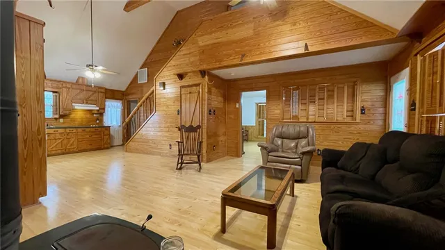 a storage room with wooden floor