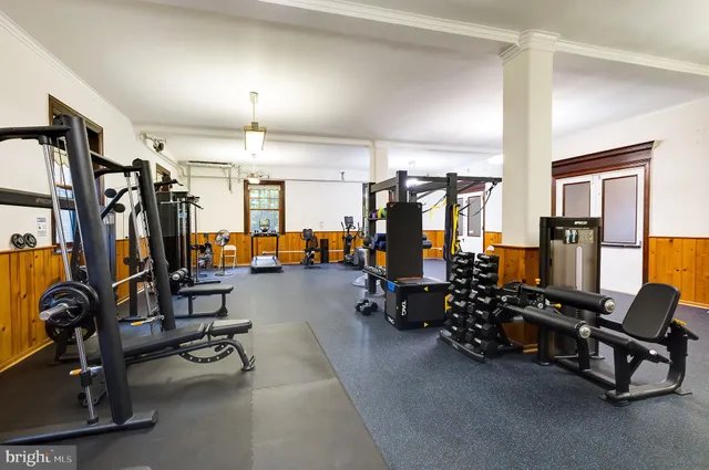 a view of a room with gym equipment