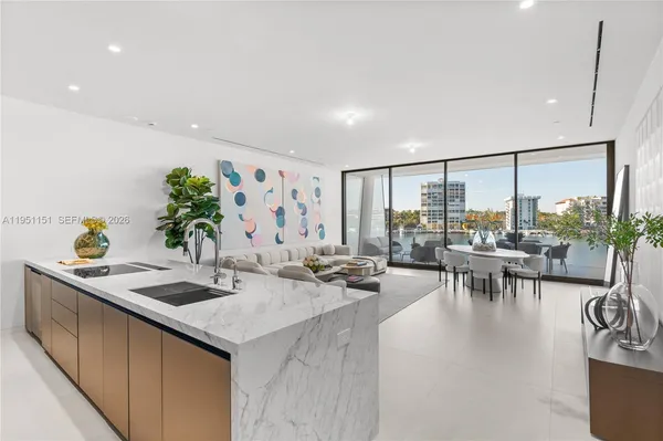 a hallway with cabinets