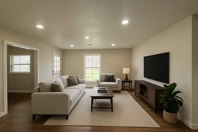 a living room with furniture and a flat screen tv