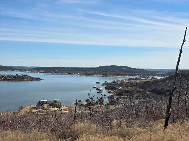 a view of a lake with a city