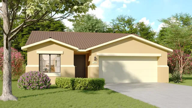 a view of a house with a yard and plants