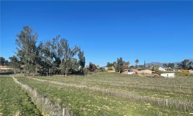 a view of a field with an ocean