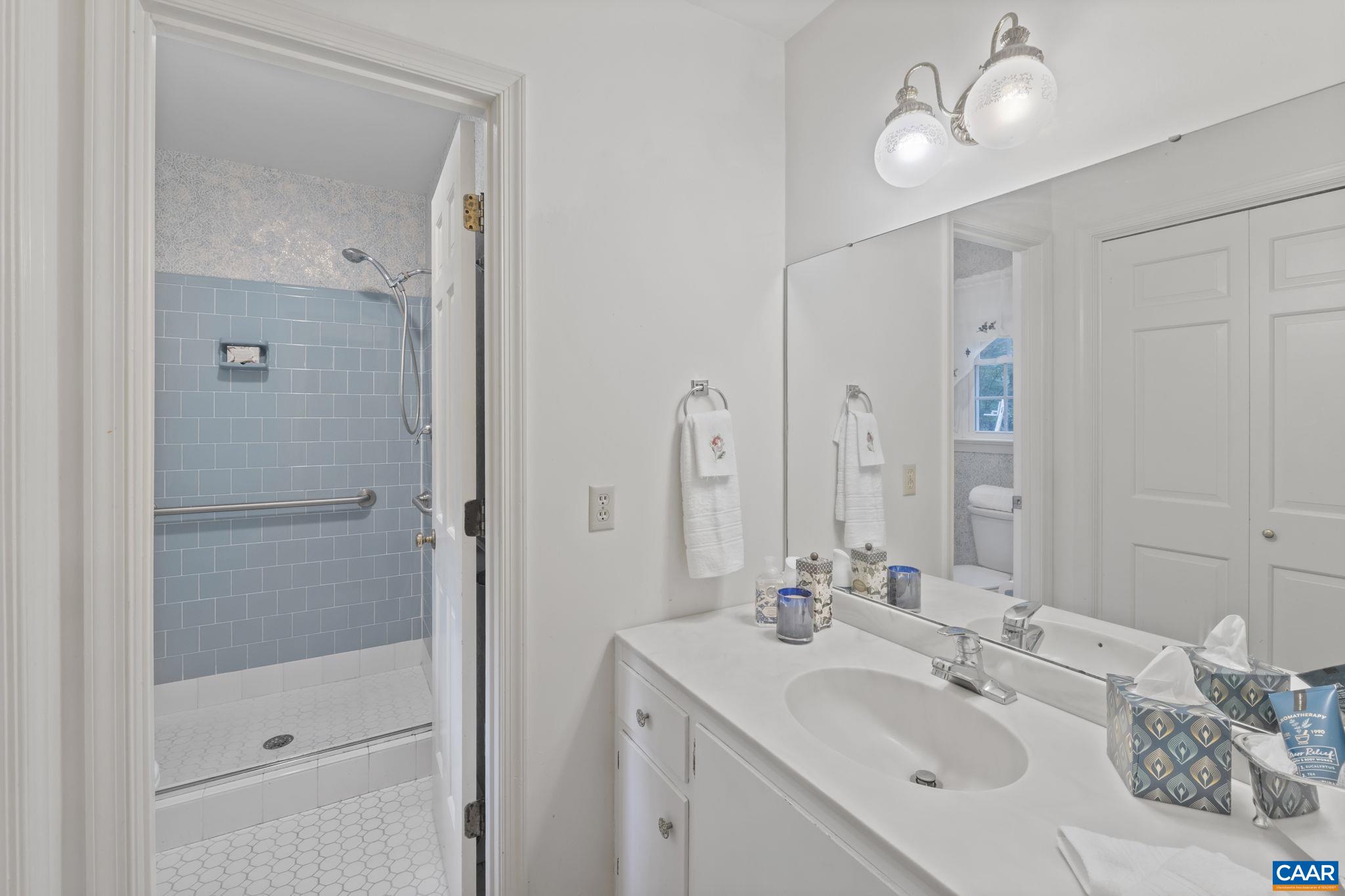 1211 Lanetown Road Crozet, VA 22932 - Photo 34 of 50 a bathroom with a sink a shower and a mirror