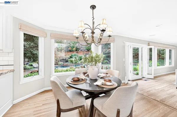 a view of a swimming pool with a yard