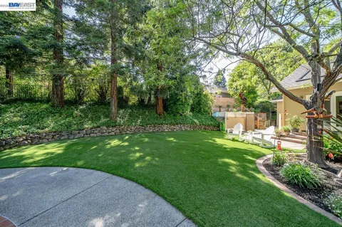 a view of a swimming pool with a yard