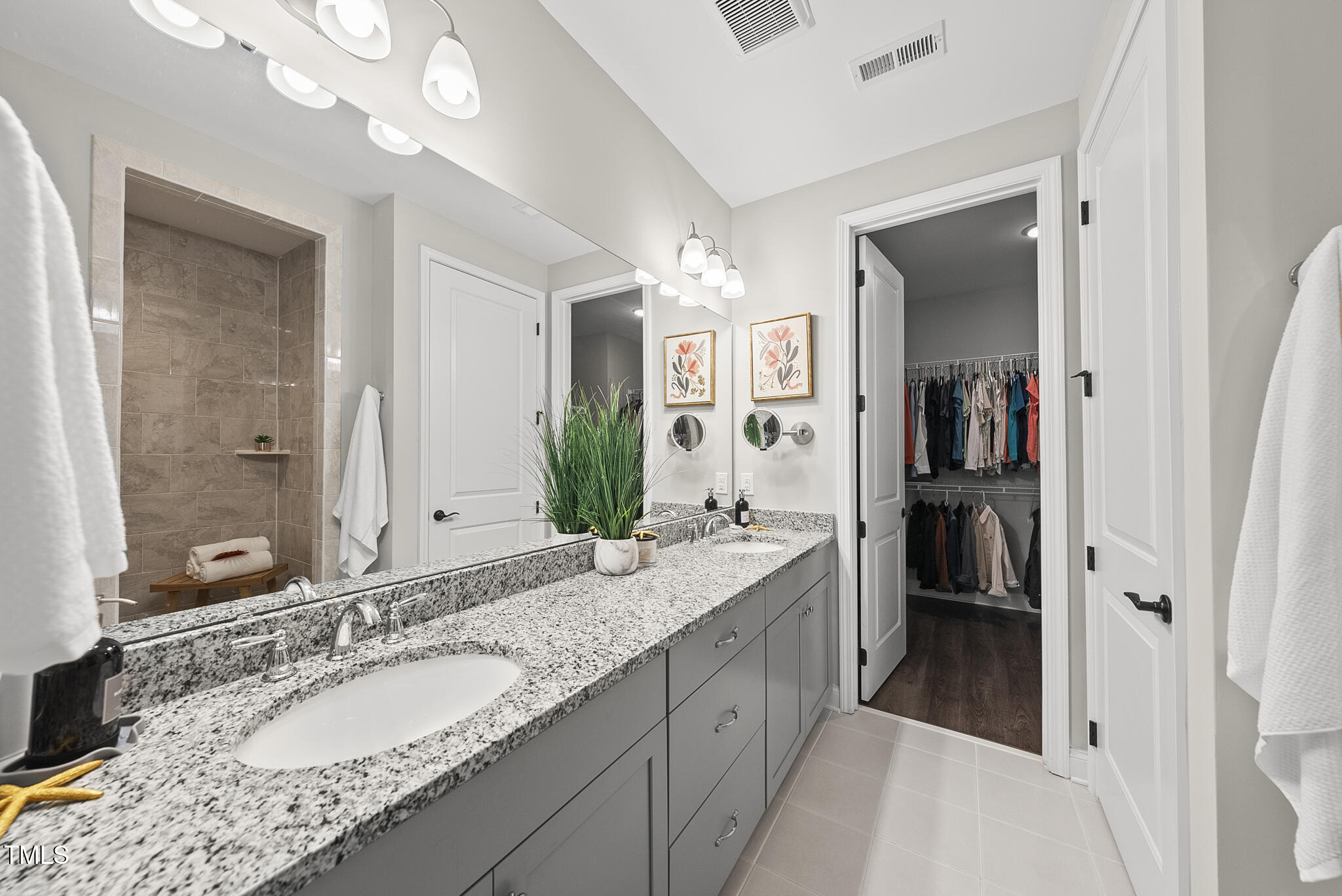 2564 Rambling Creek Road Apex, NC 27523 - Photo 18 of 43 Beautiful Primary Bath w/ dual vanities & gorgeous, oversized tile shower