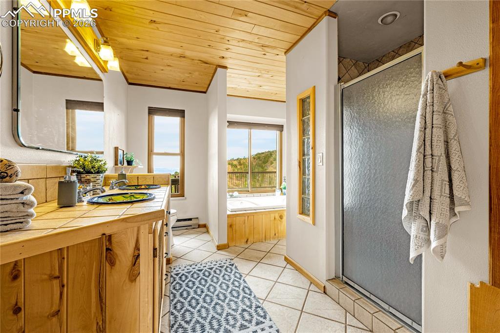 845 Crystal Park Road Manitou Springs, CO 80829 - Photo 37 of 50 a bathroom with a sink a mirror and a shower