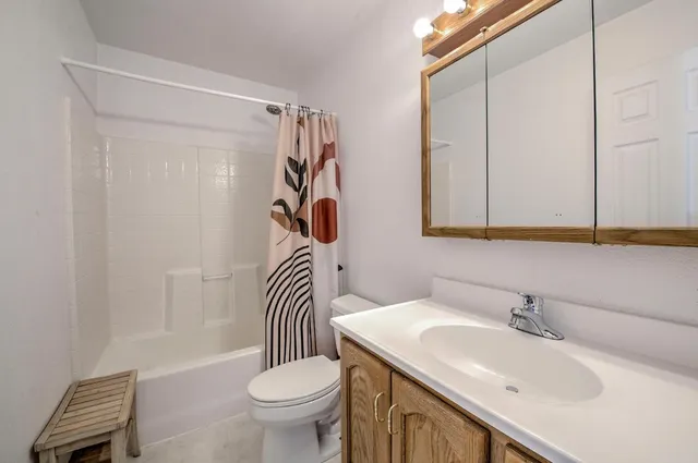 a bathroom with a sink a toilet and a mirror