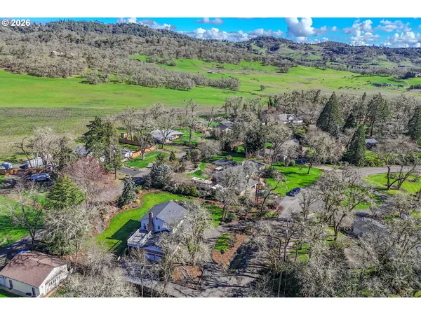 a view of a lush green hillside and a houses
