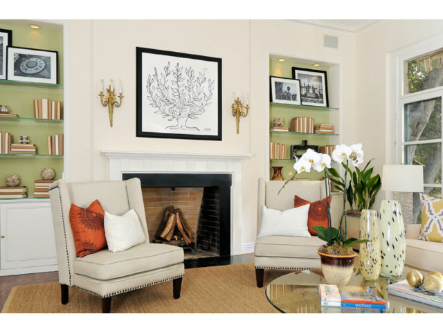560 Moore Road Woodside, CA 94062 - Photo 6 of 17 a living room with furniture a fireplace and potted plants