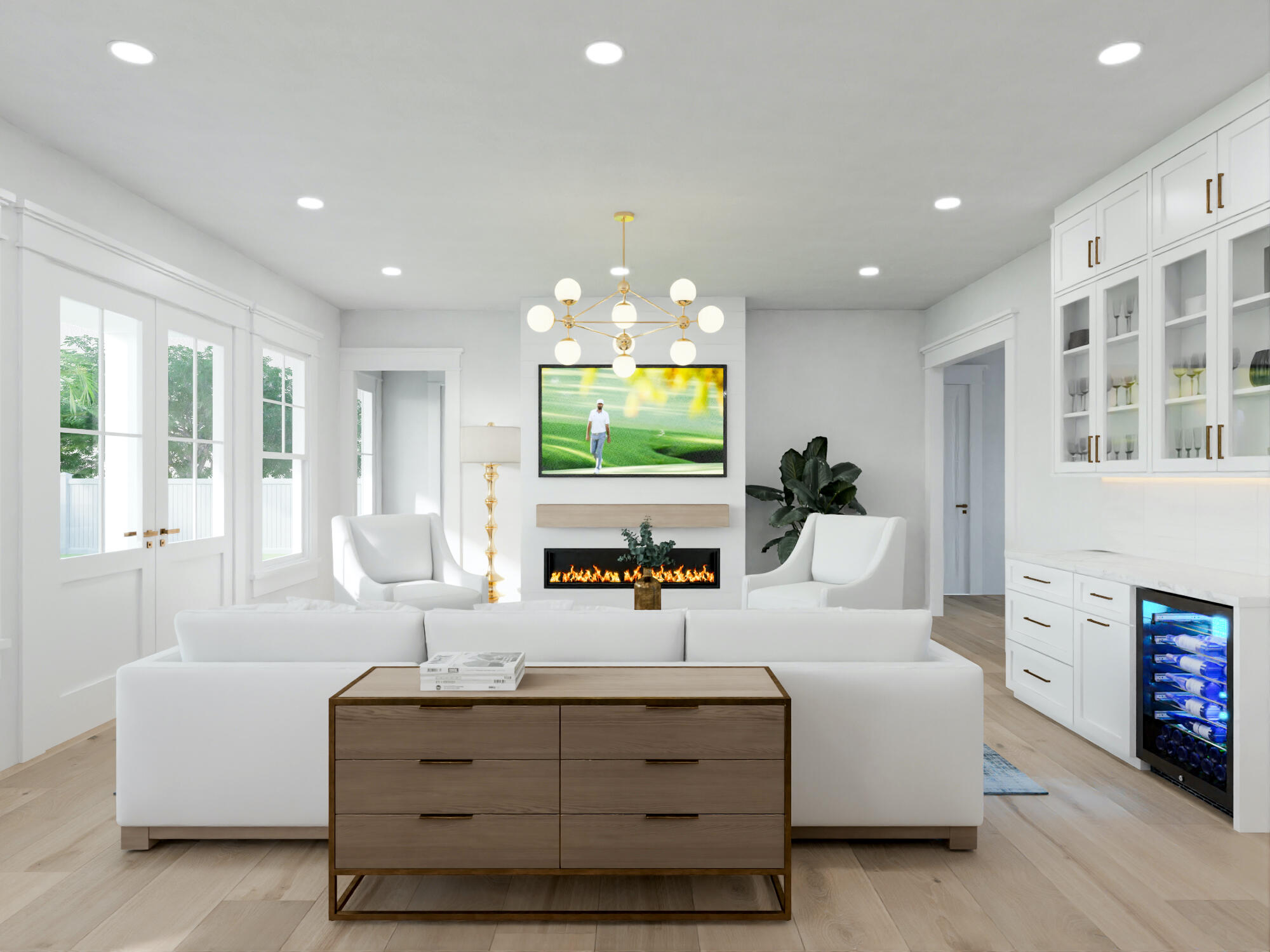 333 Pollard Cove, Unit LOT 96 Watersound, FL 32461 - Photo 13 of 37 a living room with fireplace furniture and a large window