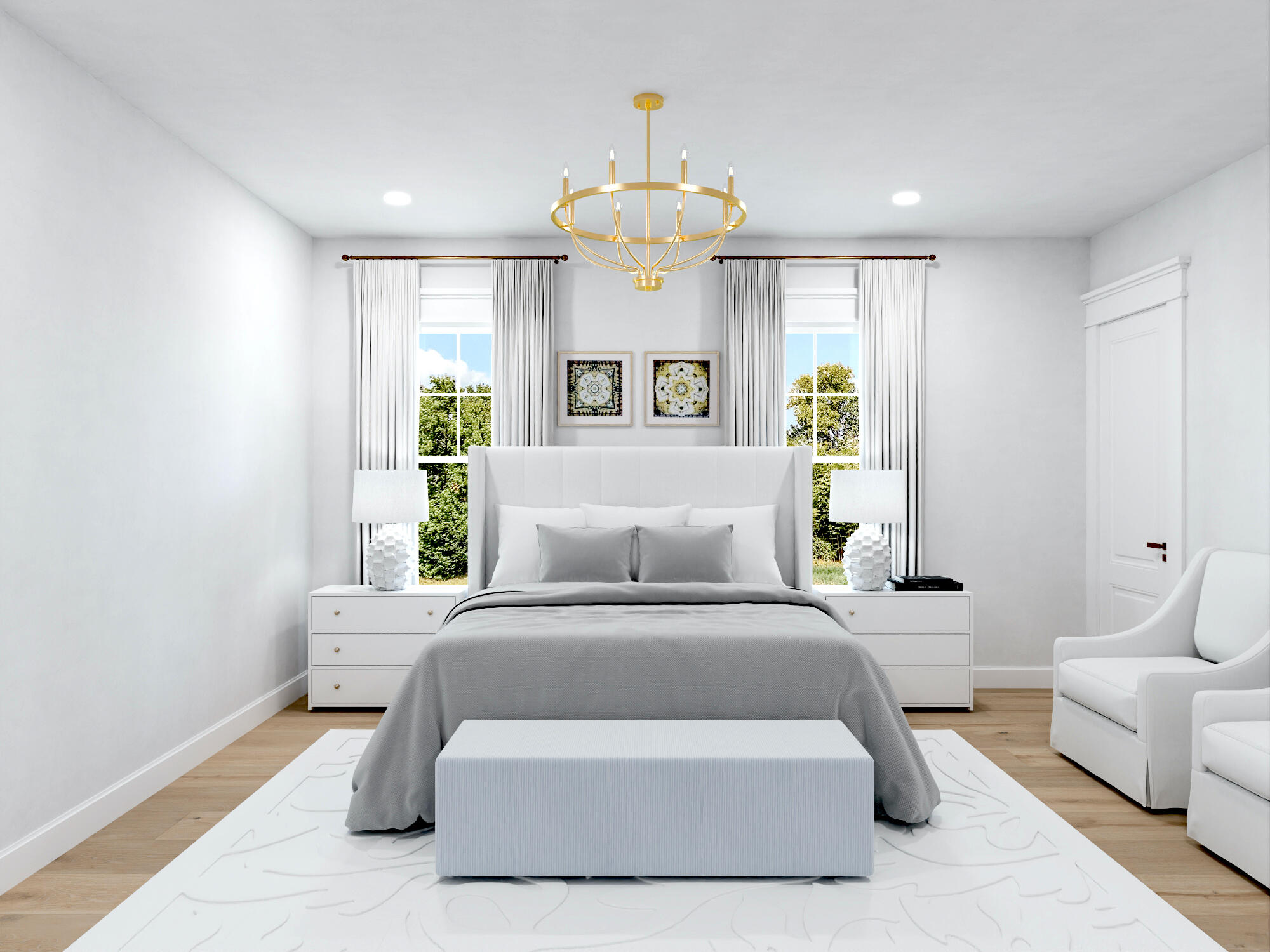 333 Pollard Cove, Unit LOT 96 Watersound, FL 32461 - Photo 17 of 37 a bedroom with a bed and a chandelier