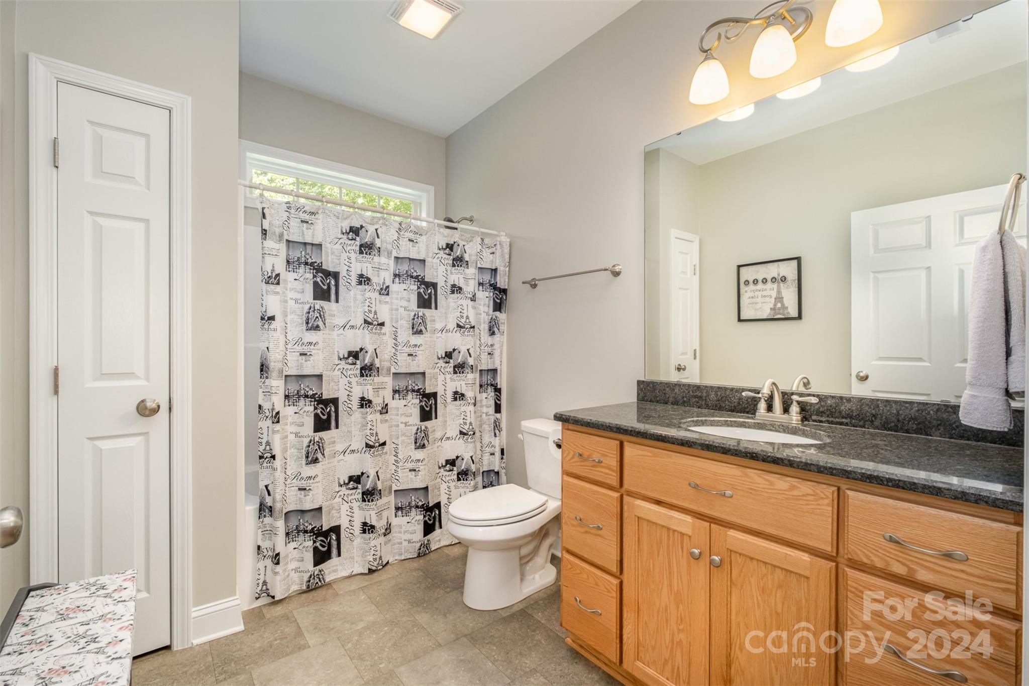218 Old Hickory Road Locust, NC 28097 - Photo 25 of 38 a bathroom with a granite countertop sink a toilet and a shower