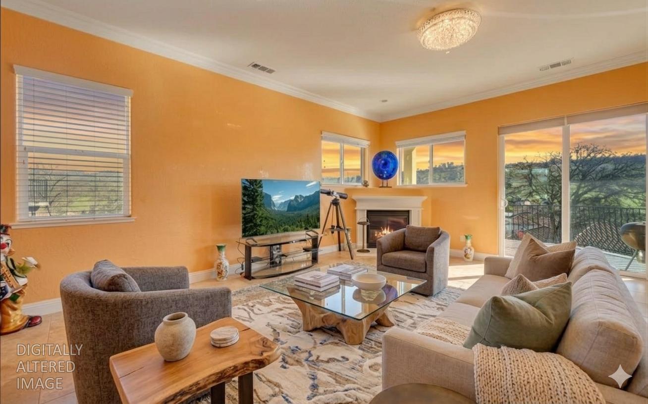 78 Aphrodite Court Copperopolis, CA 95228 - Photo 14 of 98 a living room with furniture a large window and a flat screen tv