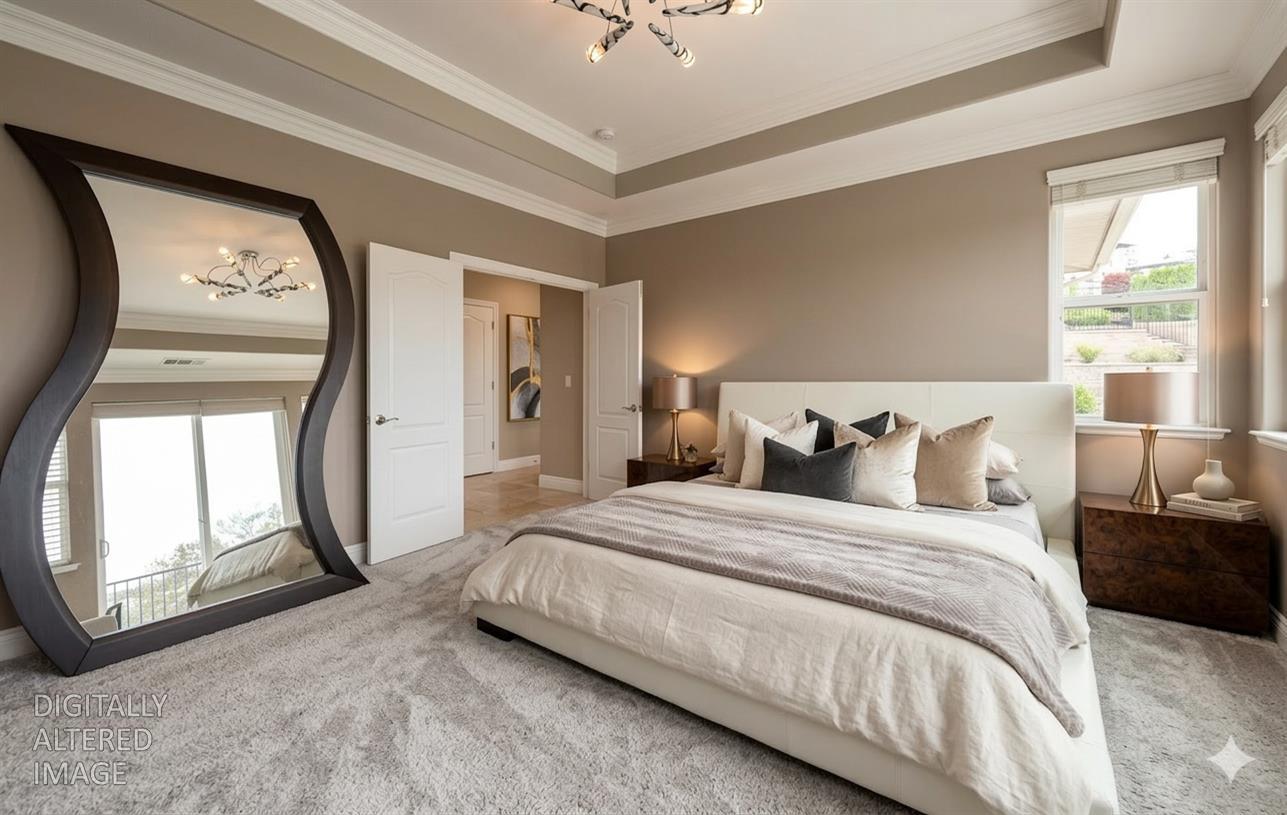 78 Aphrodite Court Copperopolis, CA 95228 - Photo 42 of 98 a spacious bedroom with a bed a mirror and a large window