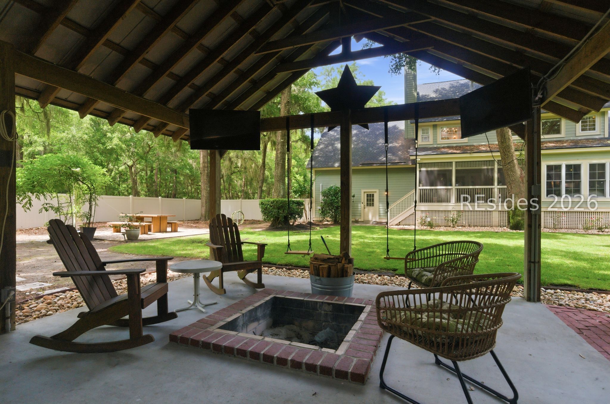 70 Foreman Hill Road Bluffton, SC 29910 - Photo 48 of 53 Pergola and firepit overlooking picnic table