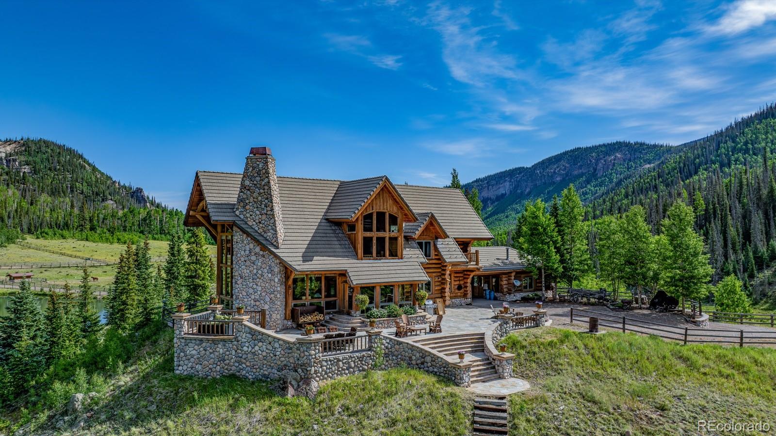 2418 Forest Road Creede, CO 81130 - Photo 32 of 50 a aerial view of a house with swimming pool garden and patio