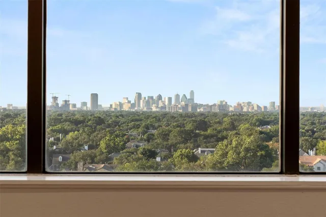 a view of hallway with a large window