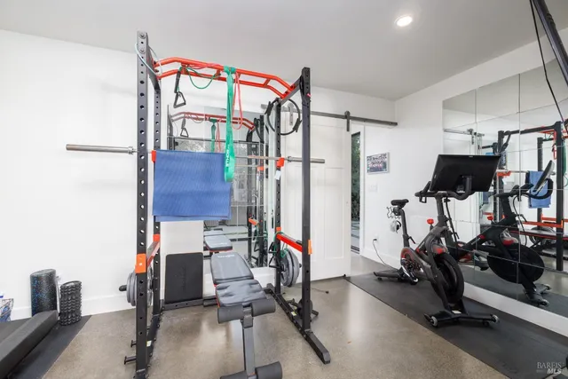 a view of a room with gym equipment