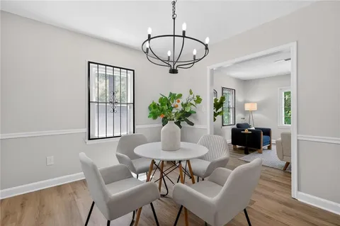 a table and chairs in a room