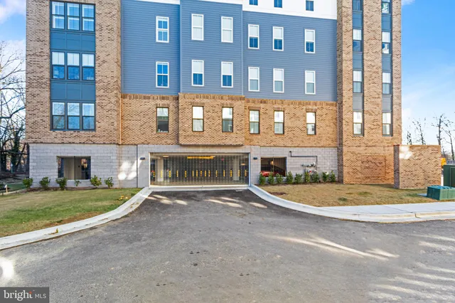 a front view of a brick building