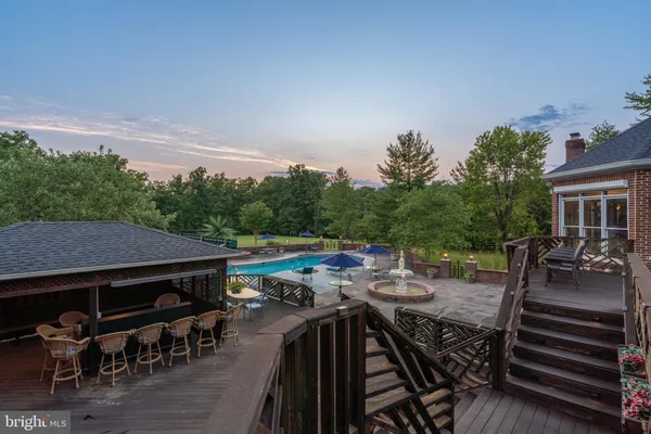an outdoor space with furniture