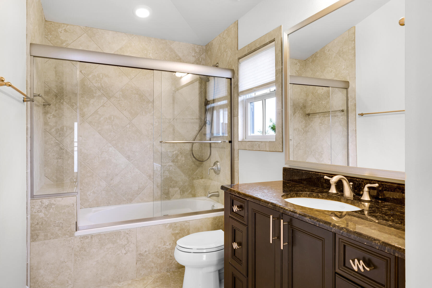 201 West Bermuda Drive Santa Rosa Beach, FL 32459 - Photo 100 of 146 a bathroom with a granite countertop sink mirror toilet and bathtub