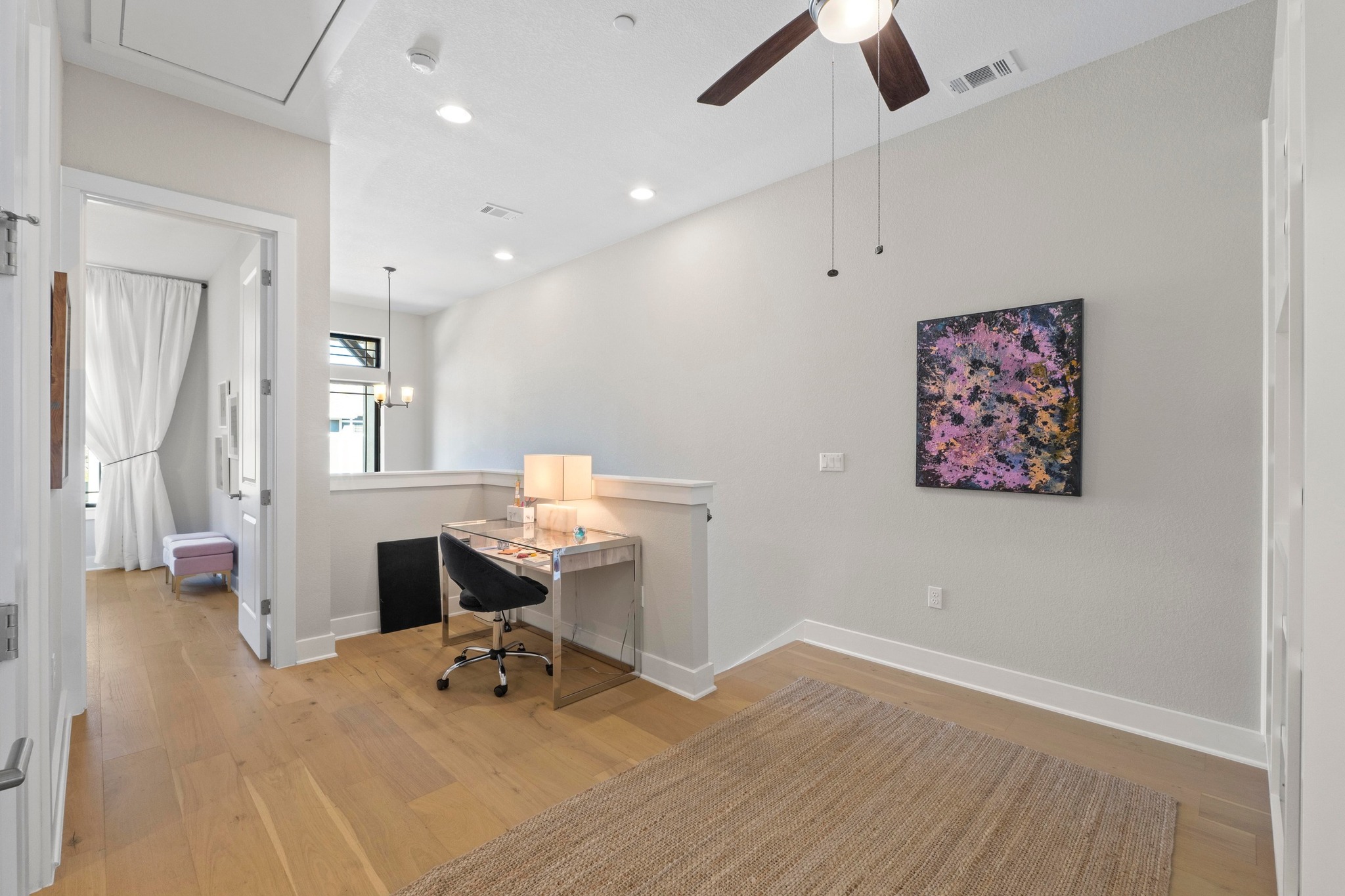 4323 Spicewood Springs Road, Unit 6 Austin, TX 78759 - Photo 20 of 40 Home office featuring light wood finished floors, ceiling fan, and recessed lighting