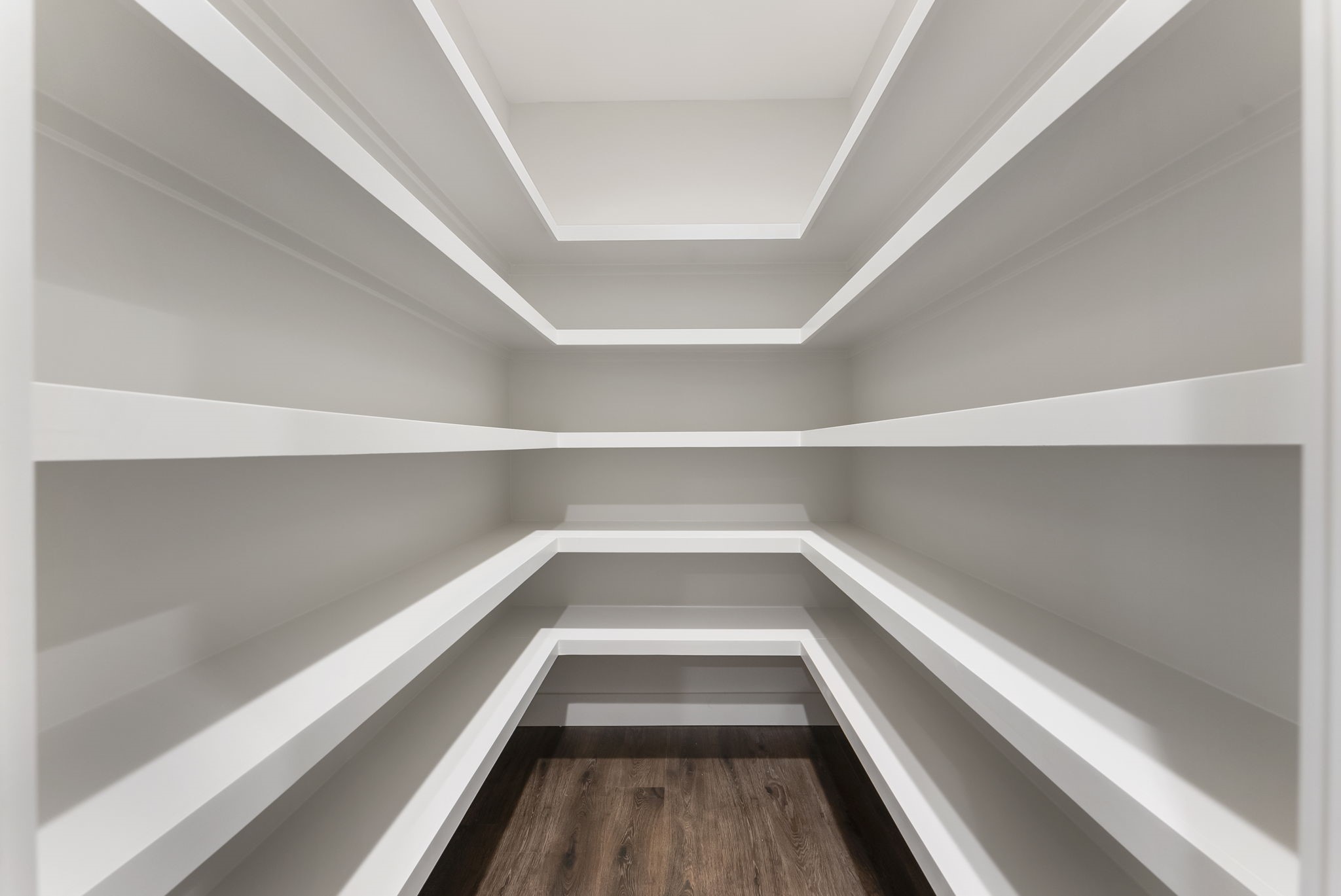 29001 Colin Court Waller, TX 77484 - Photo 16 of 47 Spacious walk-in pantry with multiple white shelves, perfect for ample storage and organization.