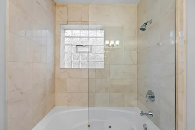 a bathroom with a bathtub
