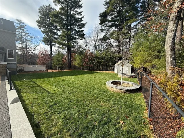 a view of a garden with a slide