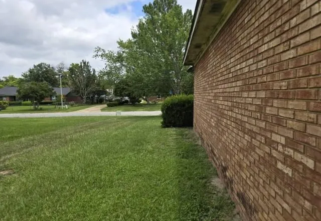 a backyard of a house with lots of green space