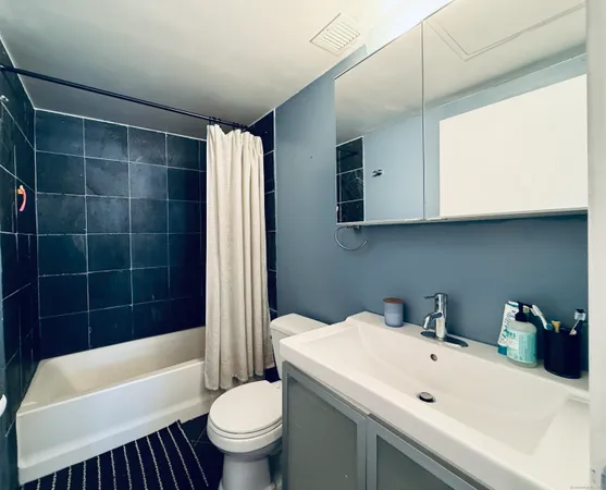 a bathroom with a sink a toilet and bathtub
