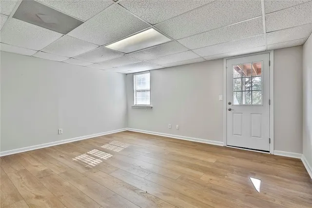 a view of a room with racks on the wall