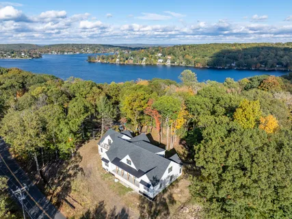 a view of a lake with a mountain in the background