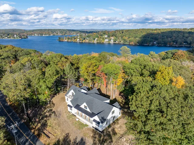 a view of a lake with a mountain in the background