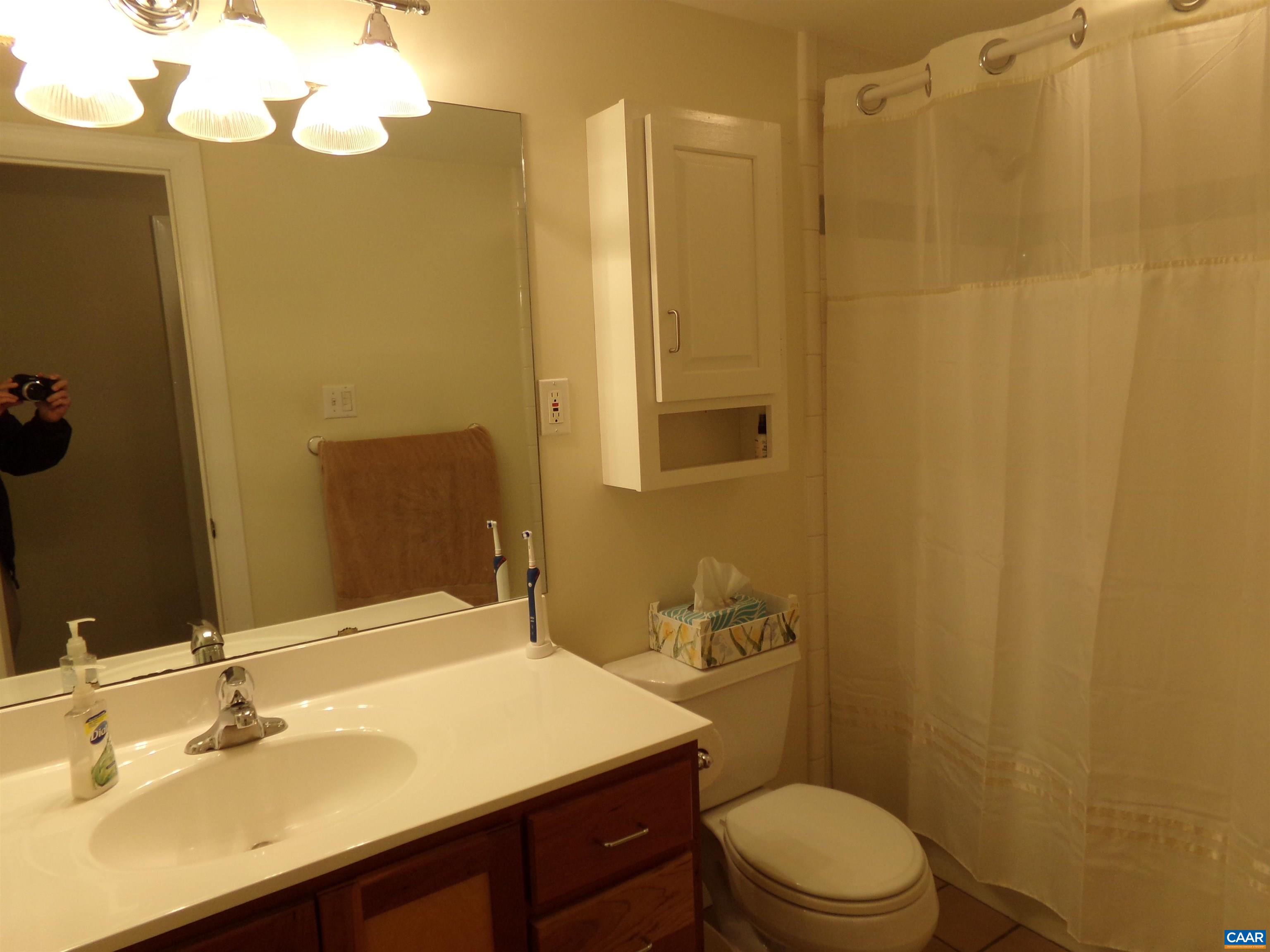 3011 Colonial Drive Charlottesville, VA 22911 - Photo 15 of 35 a bathroom with a sink a toilet a mirror and shower curtain