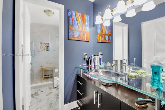 a bathroom with a shower and a toilet