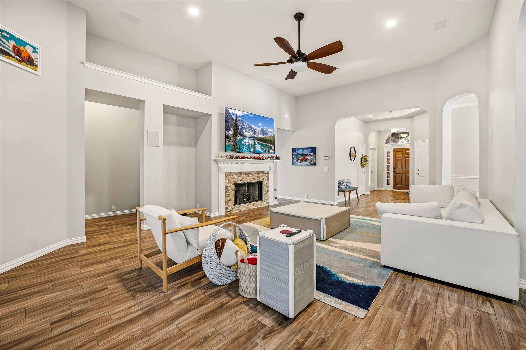 2112 Bandera Path Round Rock, TX 78665 - Photo 5 of 34 a living room with fireplace furniture and a wooden floor