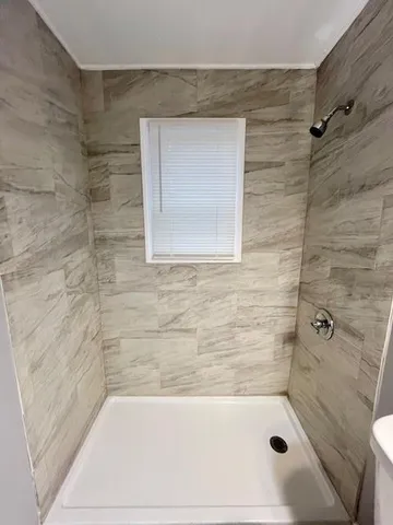 a bathroom with a bathtub