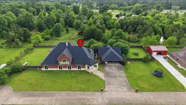 an aerial view of a house