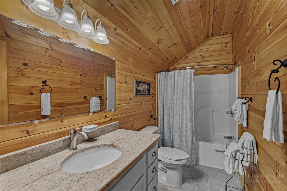 339 Welcome Way Boone, NC 28607 - Photo 17 of 20 a bathroom with a granite countertop sink toilet and shower