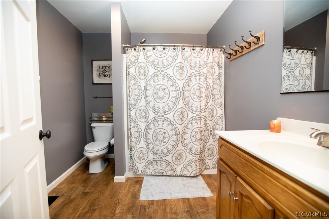 135 Mil-Scott Road Farmville, VA 23901 - Photo 23 of 46 a bathroom with a sink a toilet and shower curtain